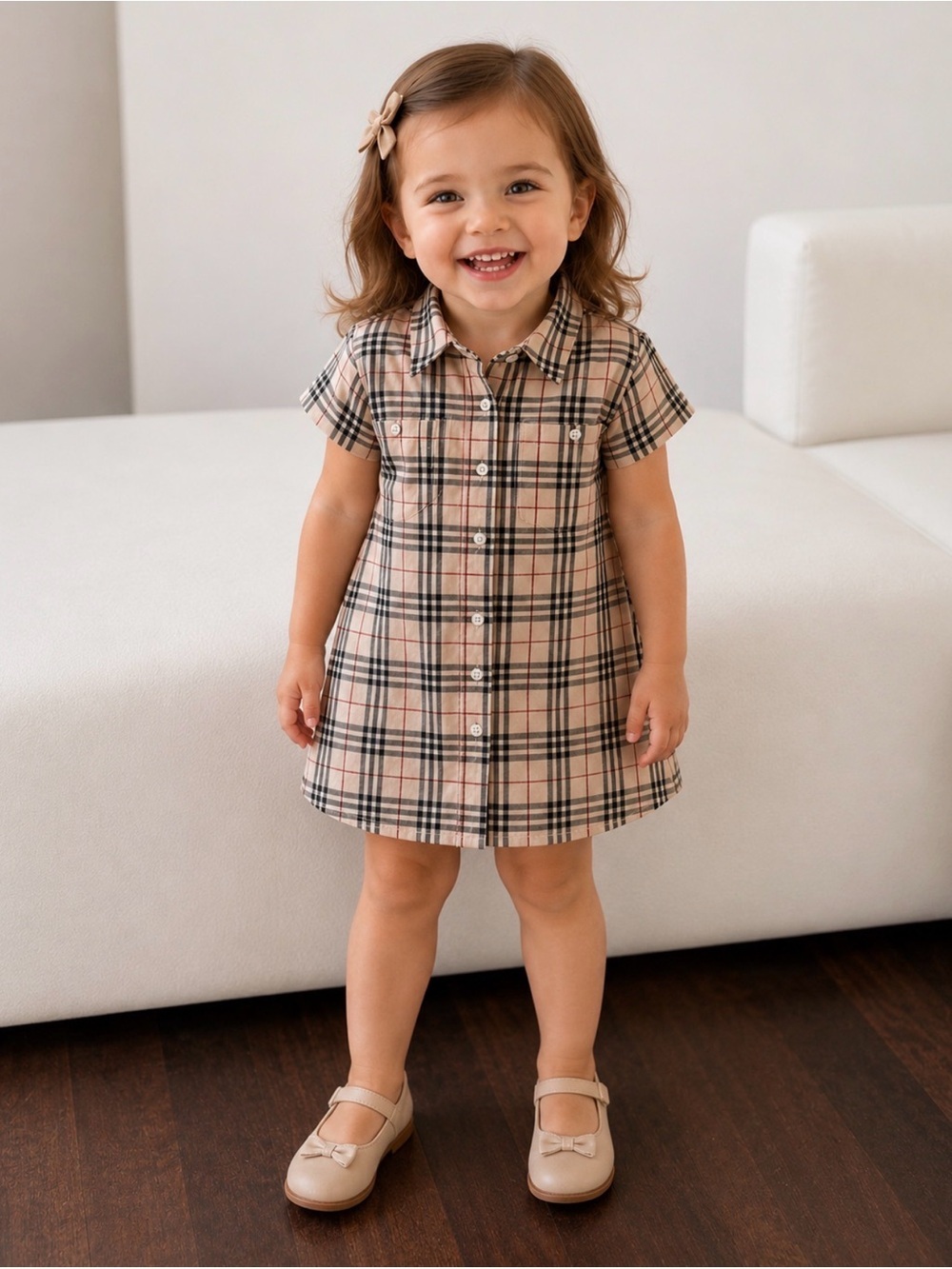 Burberry Kid Dress button down 2T short sleeves beige